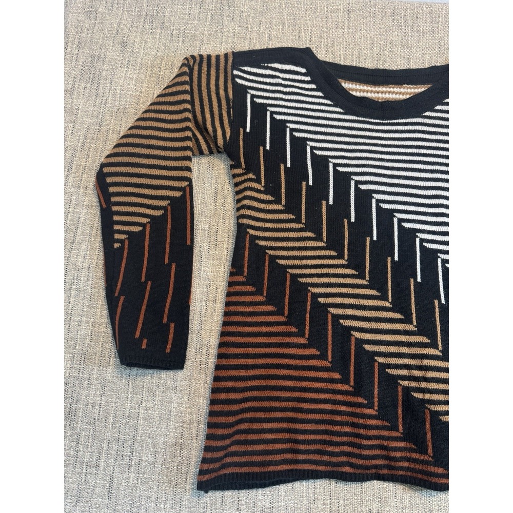 Nic + Zoe Womens Hazy Stripe Lightweight Sweater. Size Medium Brown White Black - Picture 7 of 11